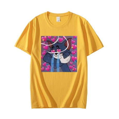 Aesthetic Tom Printed Cotton Half Sleeves Yellow T Shirt - Oshi.pk - Buy & Sell Online