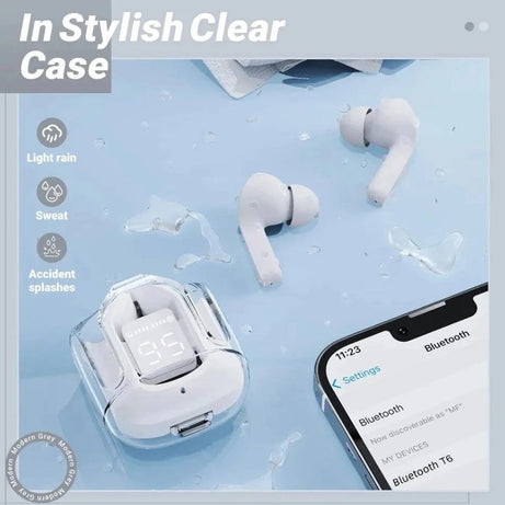 Air31 Wireless Earbuds Transparent with Deep Bass & Battery Display TWS Wireless Bluetooth Earphones AirPod AirBuds Built-in Charging Compartment - Oshi.pk - Buy & Sell Online