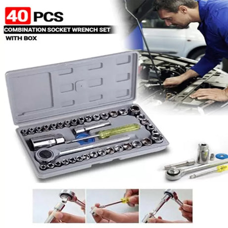 Aiwa 40 Pieces Multi Purpose Combination Socket Wrench Set with 1/4 Ratchet Handle - Oshi.pk - Buy & Sell Online