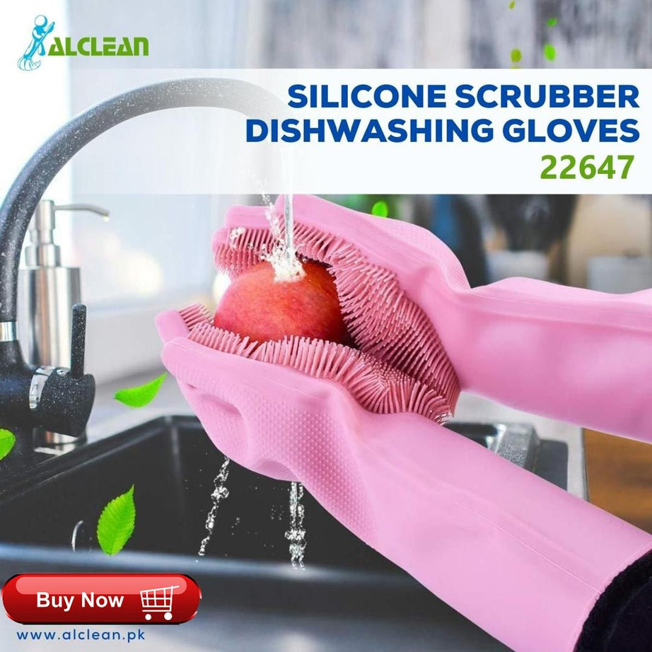 AlClean Magic Dish washing Gloves with scrubber, Silicone Cleaning Reusable Scrub Gloves for Wash Dish,Kitchen, Bathroom(1 Pair: Right + Left Hand) - Oshi.pk - Buy & Sell Online