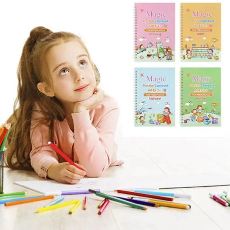 Kids Magic Practice Book For Learning & Growth (4 Books + 1 Pen + 1 Grip + 10 Refill) - Oshi.pk - Buy & Sell Online