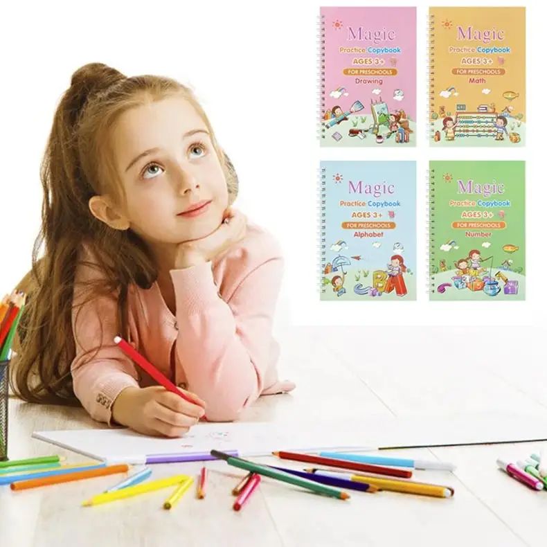 Kids Magic Practice Book For Learning & Growth (4 Books + 1 Pen + 1 Grip + 10 Refill) - Oshi.pk - Buy & Sell Online