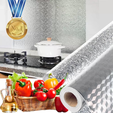 Aluminium Foil Self Adhesive Sticker Roll, Silver color Kitchen Backsplash Wallpaper, Heat Resistant Oil Proof Waterproof Aluminium Sheet DIY Sticker, - Oshi.pk - Buy & Sell Online