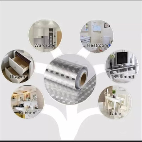 Aluminium Foil Self Adhesive Sticker Roll, Silver color Kitchen Backsplash Wallpaper, Heat Resistant Oil Proof Waterproof Aluminium Sheet DIY Sticker, - Oshi.pk - Buy & Sell Online