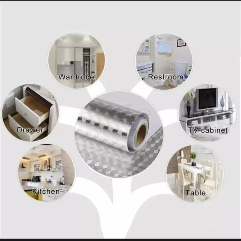 Aluminium Foil Self Adhesive Sticker Roll, Silver color Kitchen Backsplash Wallpaper, Heat Resistant Oil Proof Waterproof Aluminium Sheet DIY Sticker, - Oshi.pk - Buy & Sell Online