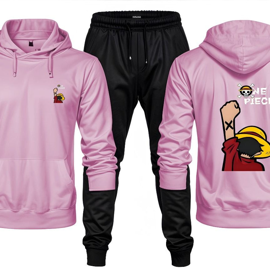 New Front Back One Piece Pirates Printed Pink Hoodie and Black Trouser Tracksuit Winter Collection trendy fashion Gym Sports Outdoors Wear - Oshi.pk - Buy & Sell Online