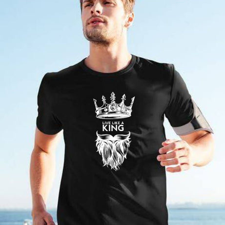 Amazing Summer Collection Smart Fit Trendy Live Like A King Printed O-Neck Half Sleeves Black T Shirt For Men - Oshi.pk - Buy & Sell Online