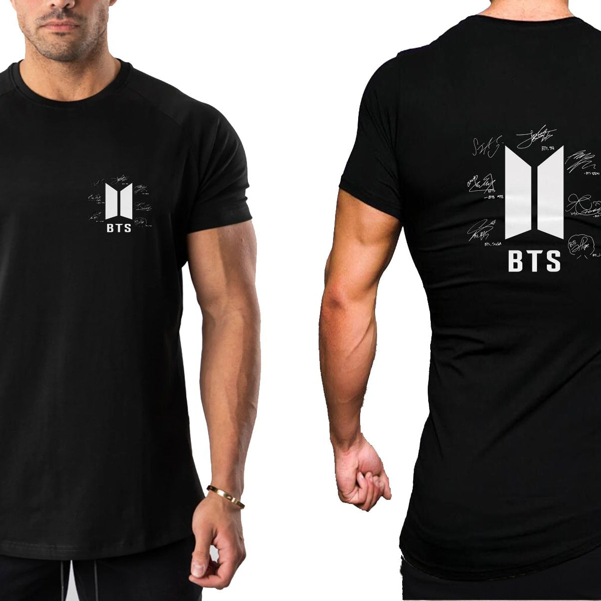 Amazing Summer Collection Smart Fit Trendy Signature Bts Front Back Printed For BTS Fan n Lovers Half Sleeves Bts member sign Black Shirt For Men - Oshi.pk - Buy & Sell Online
