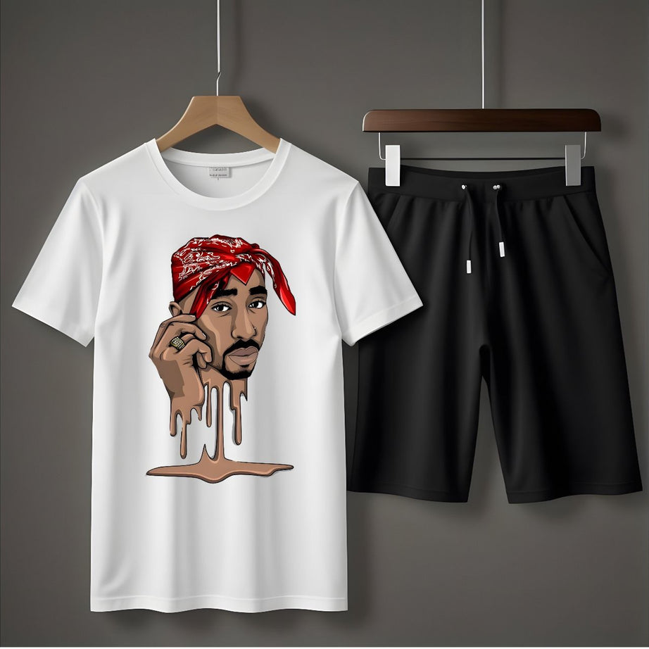 Amazing Tracksuit For Men Face Printed Cotton Half Sleeves O Neck Trendy T Shirt And Short For Summer wear - Oshi.pk - Buy & Sell Online