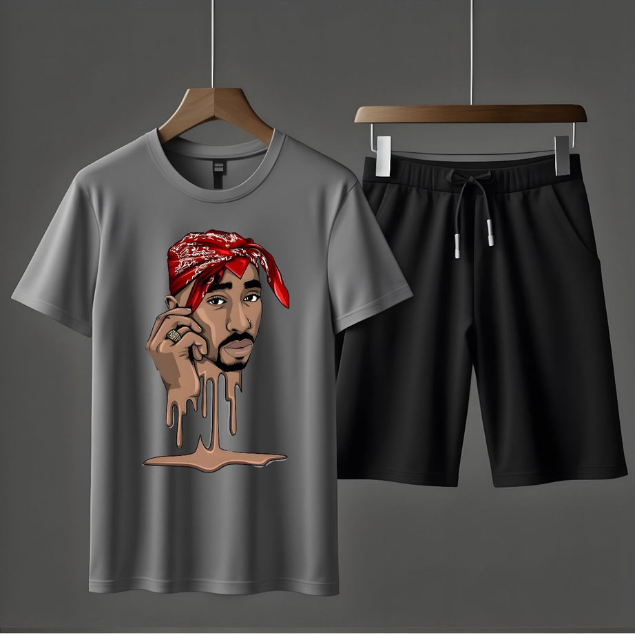 Amazing Tracksuit For Men Face Printed Cotton Half Sleeves O Neck Trendy T Shirt And Short For Summer wear - Oshi.pk - Buy & Sell Online