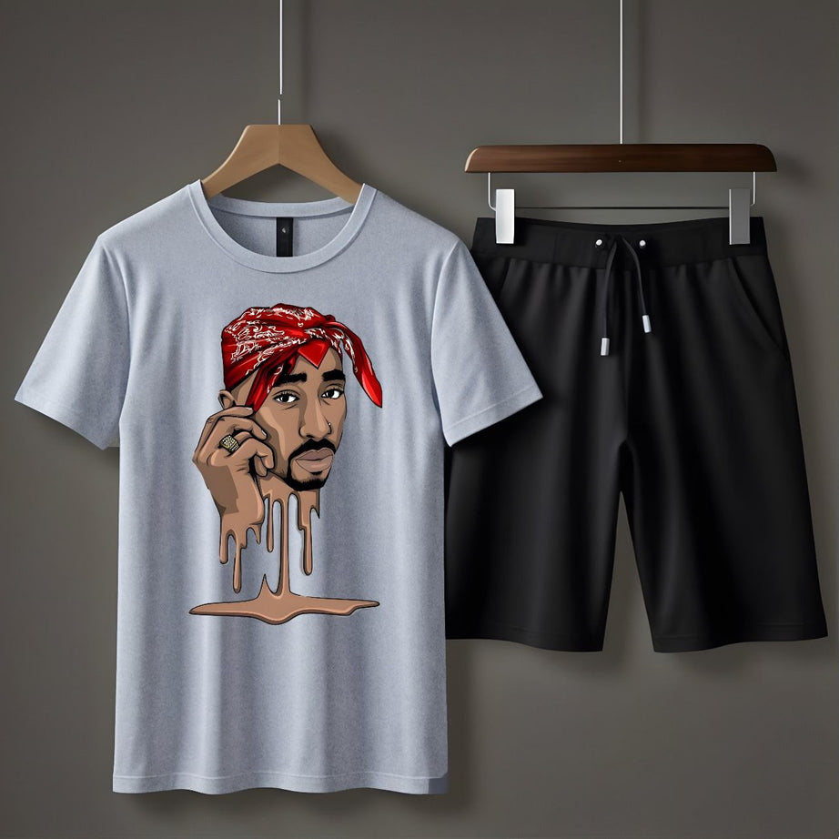 Amazing Tracksuit For Men Face Printed Cotton Half Sleeves O Neck Trendy T Shirt And Short For Summer wear - Oshi.pk - Buy & Sell Online