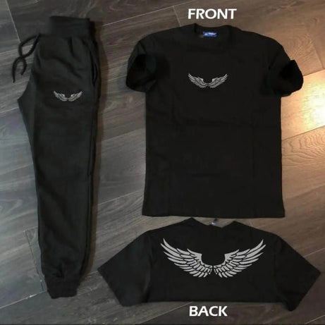 Angel Silver WIngs Printed Cotton Half Sleeves O Neck Black Trouser & Black T shirt - Oshi.pk - Buy & Sell Online