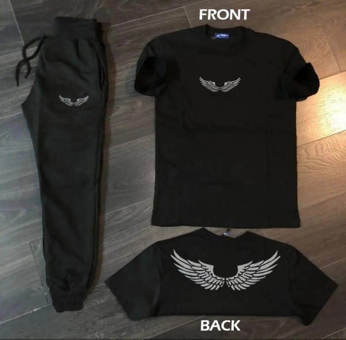 Angel Silver WIngs Printed Cotton Half Sleeves O Neck Black Trouser & Black T shirt - Oshi.pk - Buy & Sell Online