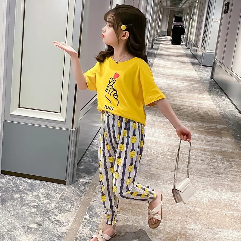 Baby Or Baba Yellow Hand Print Half Sleeves T-shirt With Pineapple Printed Pajama Night Suit for Kids (1 Pcs) - Oshi.pk - Buy & Sell Online