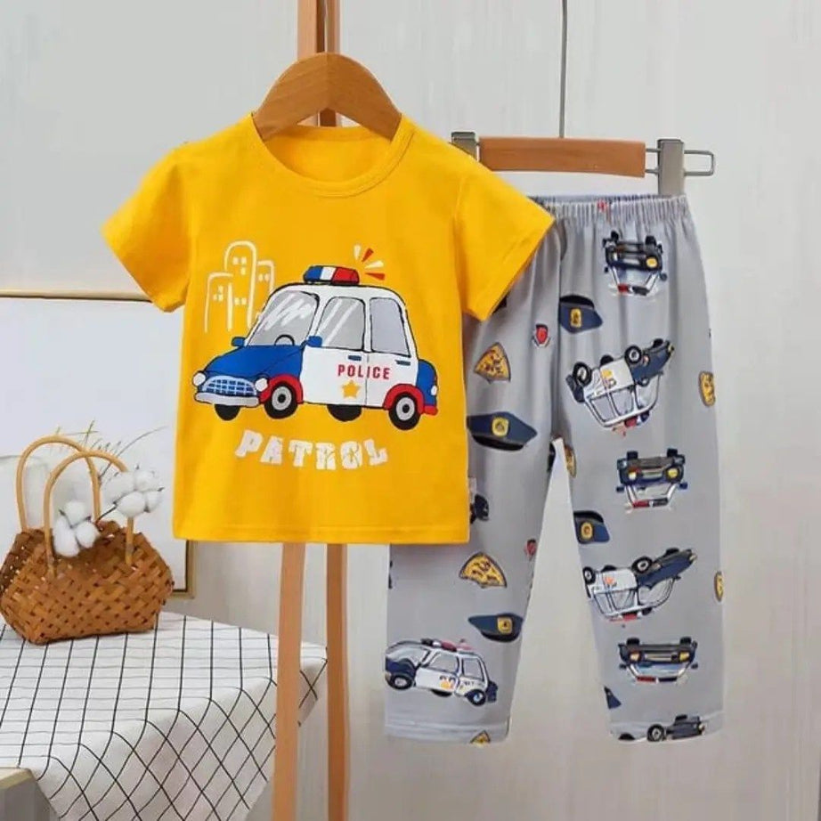 Baby or Baba Yellow Car Print Half Sleeves T-shirt With Printed Pajama Night Suit for Kids - Oshi.pk - Buy & Sell Online