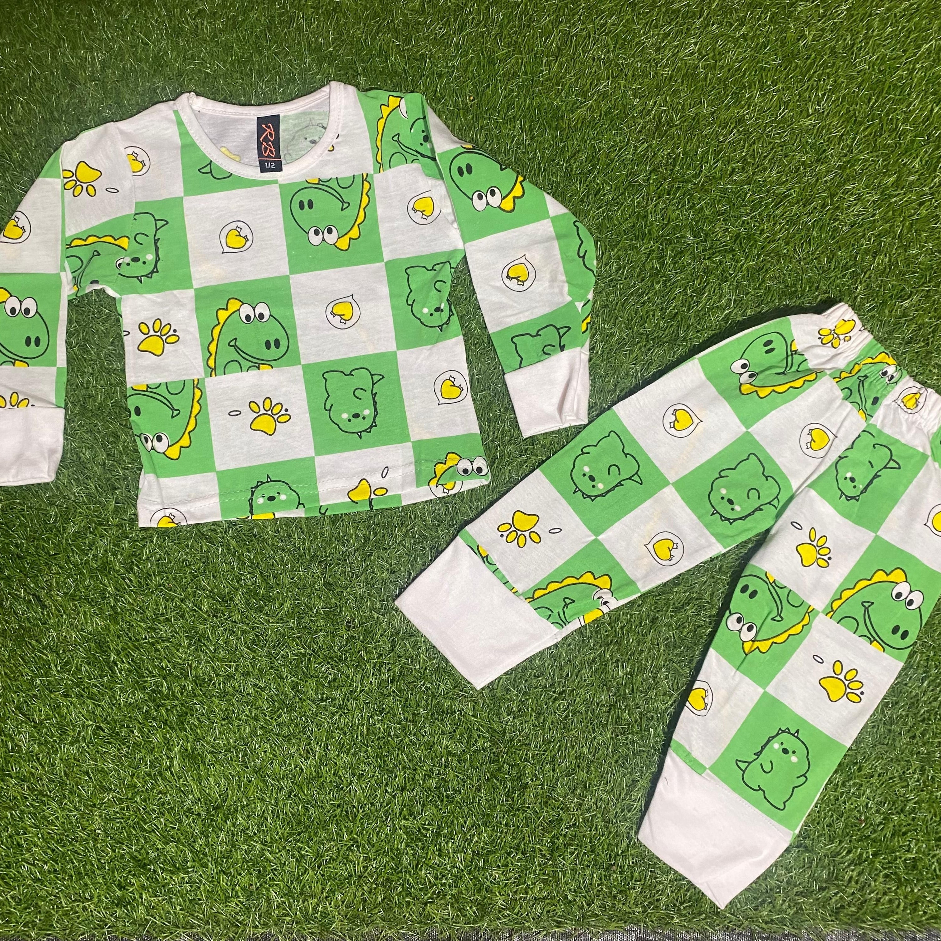 Baby Or Baba Off White Crocodile Printed Full Sleeves T-shirt With Printed Pajama Night Suit for Kids (1 Pcs) - Oshi.pk - Buy & Sell Online