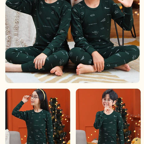 Baby Or Baba Dark Green Printed Full Sleeves T-shirt With Printed Pajama Night Suit for Kids (1 Pcs)