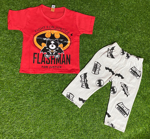 Baby Or Baba Red Bat Printed Print Half Sleeves T-shirt With Printed Pajama Night Suit for Kids - Oshi.pk - Buy & Sell Online