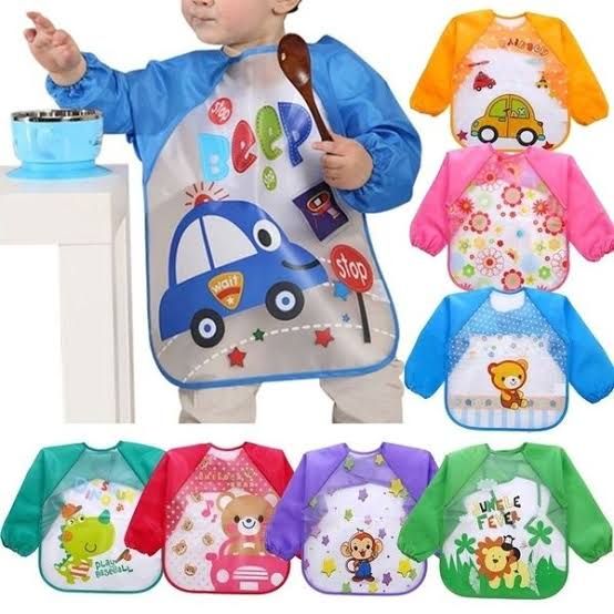 Baby Plastic Full Sleeves Bib Imported Baby Plastic Waterproof Sleeves Baby Bibs Cartoon Long Sleeves Printed Kids Eating feeding Apron - Oshi.pk - Buy & Sell Online
