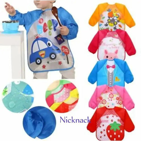Baby Plastic Full Sleeves Bib Imported Baby Plastic Waterproof Sleeves Baby Bibs Cartoon Long Sleeves Printed Kids Eating feeding Apron - Oshi.pk - Buy & Sell Online