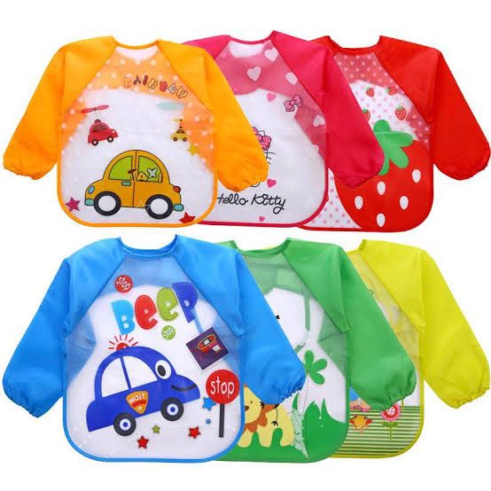 Baby Plastic Full Sleeves Bib Imported Baby Plastic Waterproof Sleeves Baby Bibs Cartoon Long Sleeves Printed Kids Eating feeding Apron - Oshi.pk - Buy & Sell Online