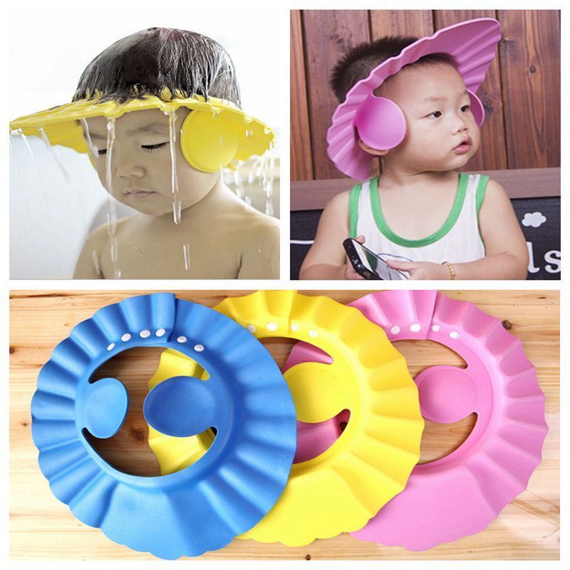 Baby Shower Cap Children Safe Bath Bathing Shampoo Caps Wash Hair Adjustable Elastic Shield For Kids Protective Bath Accessories (Random Color) - Oshi.pk - Buy & Sell Online