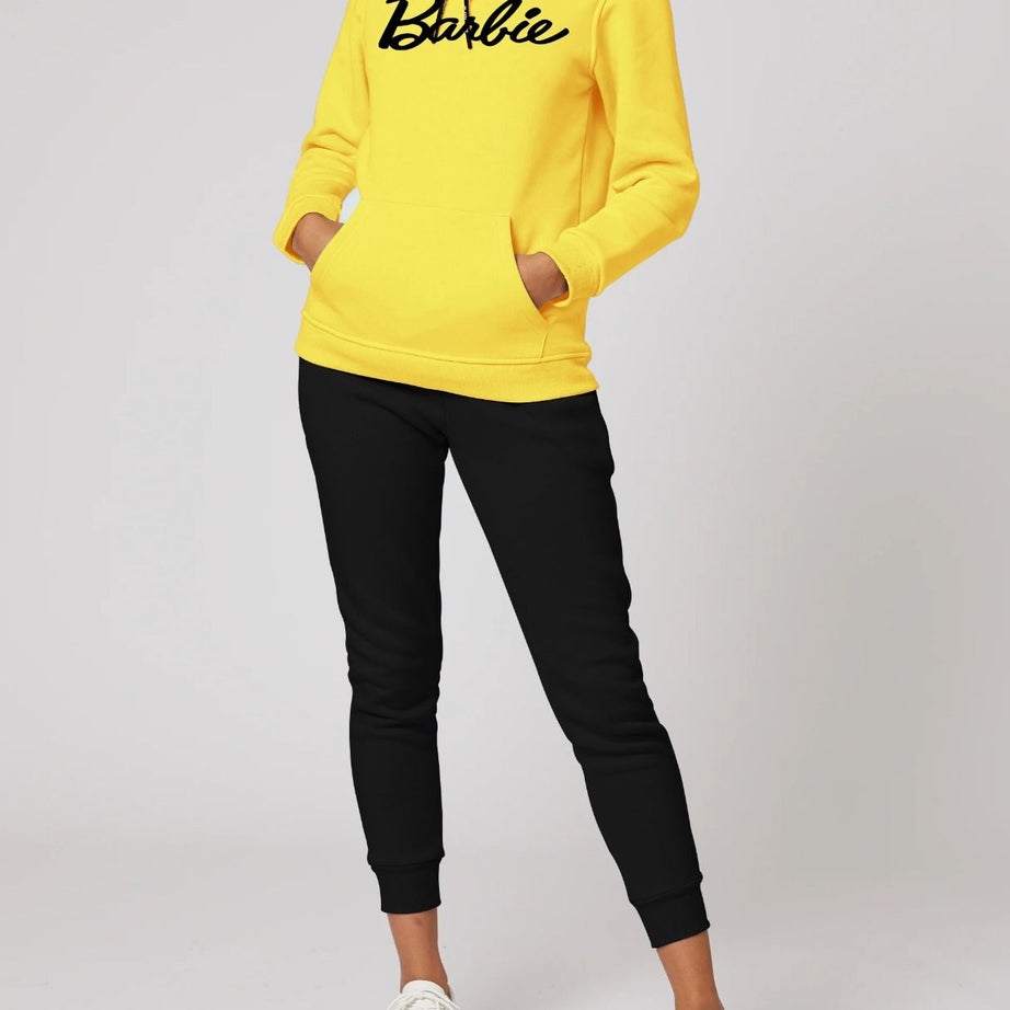 Barbie Yellow Printed Winter Tracksuit With Warm Fleece Hoodie and Trouser For Women - Oshi.pk - Buy & Sell Online