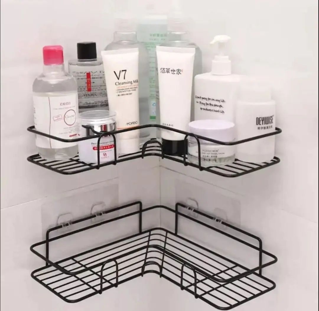 Bathroom Kitchen Punch Corner Frame Shower Shelf Wrought Iron Shampoo Storage Rack - Oshi.pk - Buy & Sell Online
