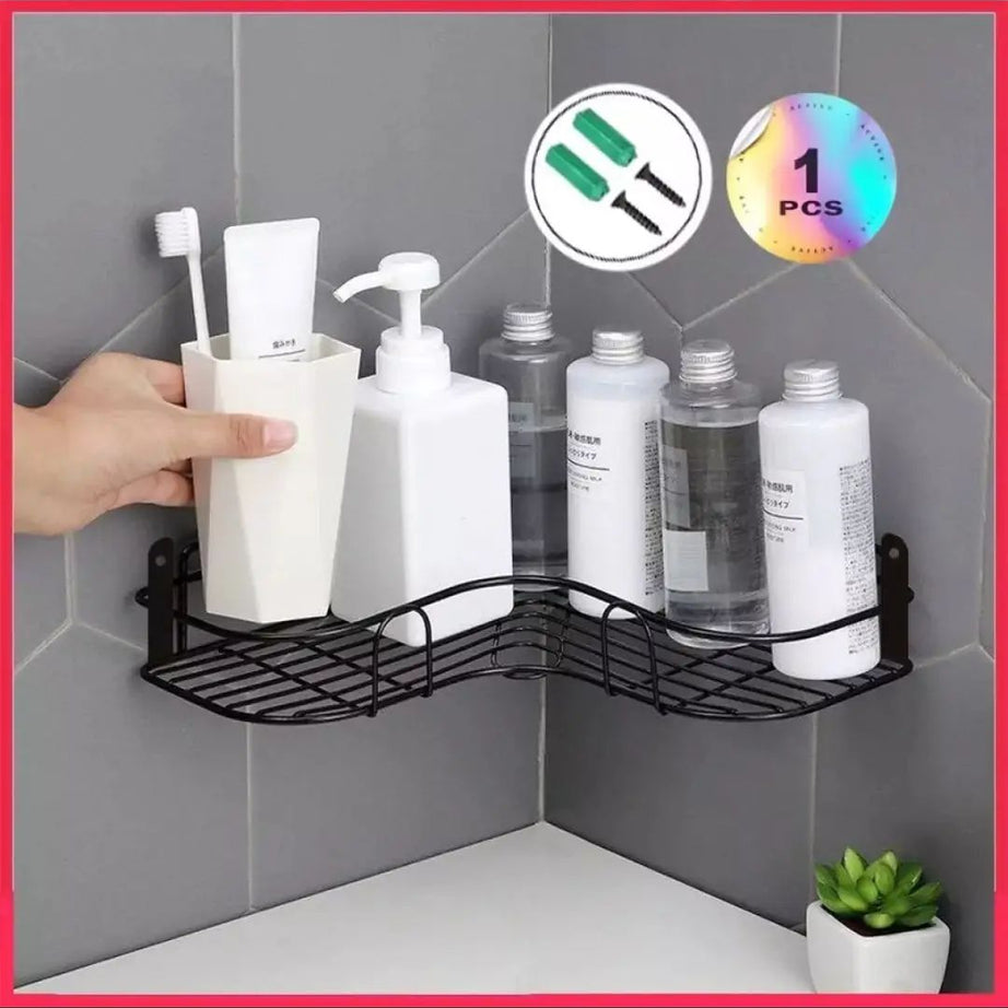 Bathroom Kitchen Punch Corner Frame Shower Shelf Wrought Iron Shampoo Storage Rack - Oshi.pk - Buy & Sell Online