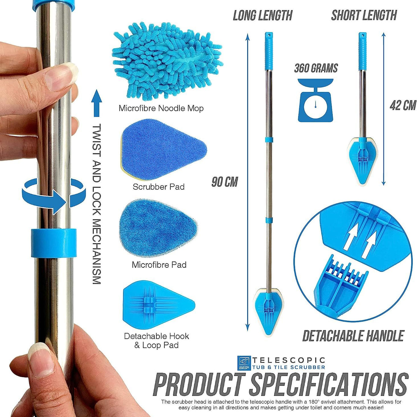 Bathroom Tile Cleaner Telescopic Shower Mop Extendable Bath Cleaning Scrubber Tool (New Telescopic Bathroom Cleaning Kit) - Oshi.pk - Buy & Sell Online