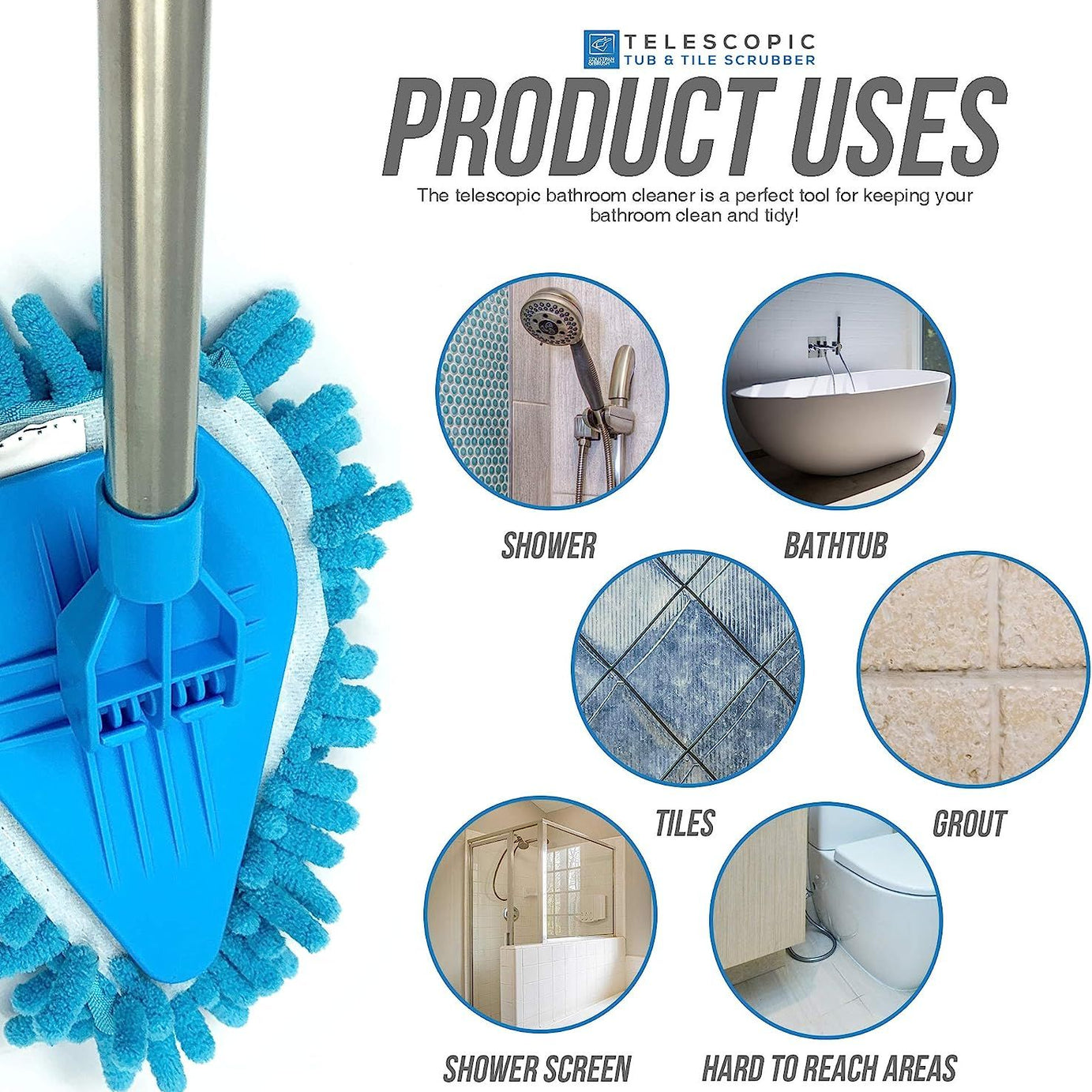 Bathroom Tile Cleaner Telescopic Shower Mop Extendable Bath Cleaning Scrubber Tool (New Telescopic Bathroom Cleaning Kit) - Oshi.pk - Buy & Sell Online