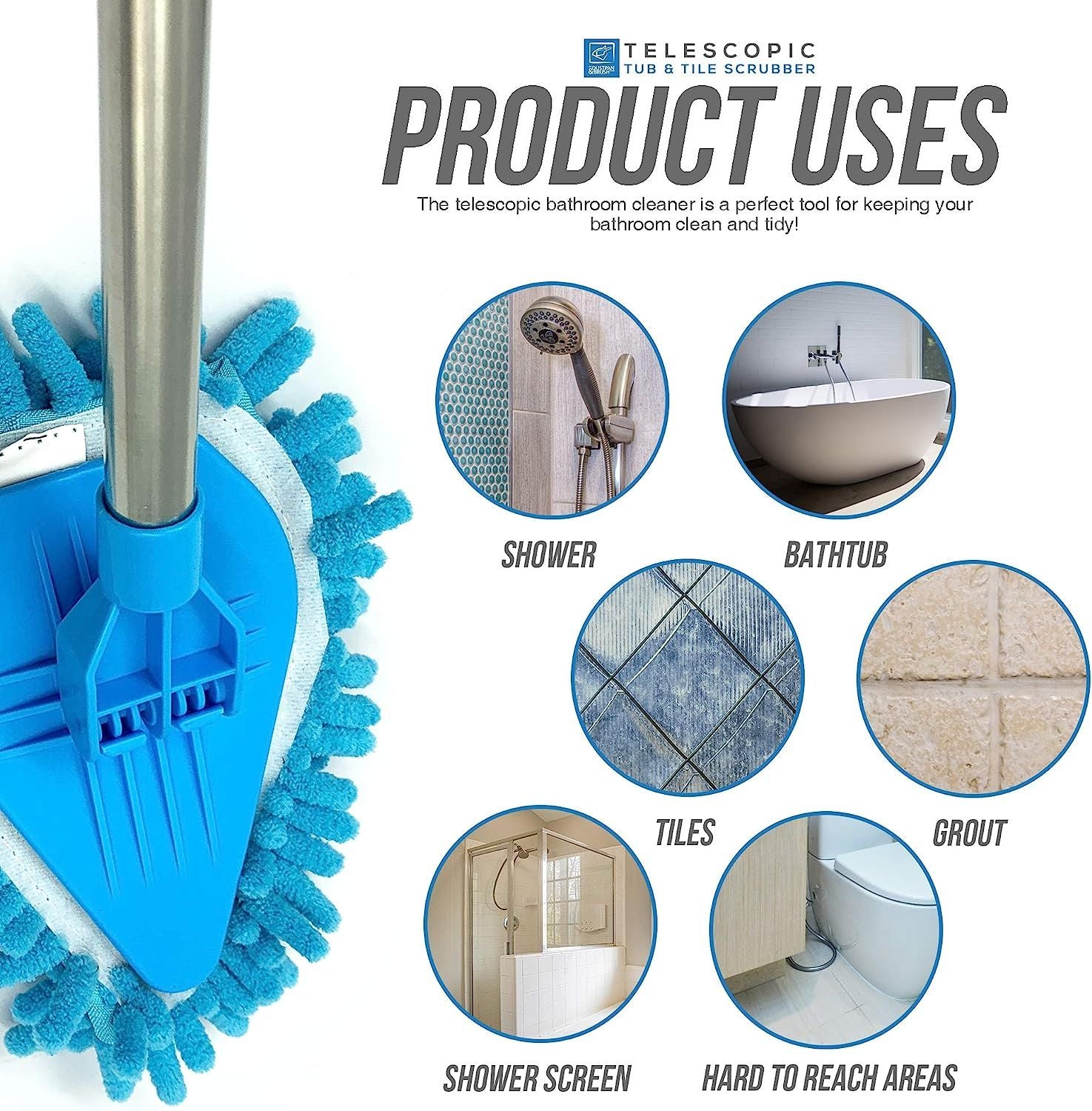 Bathroom Tile Cleaner Telescopic Shower Mop Extendable Bath Cleaning Scrubber Tool (New Telescopic Bathroom Cleaning Kit) - Oshi.pk - Buy & Sell Online