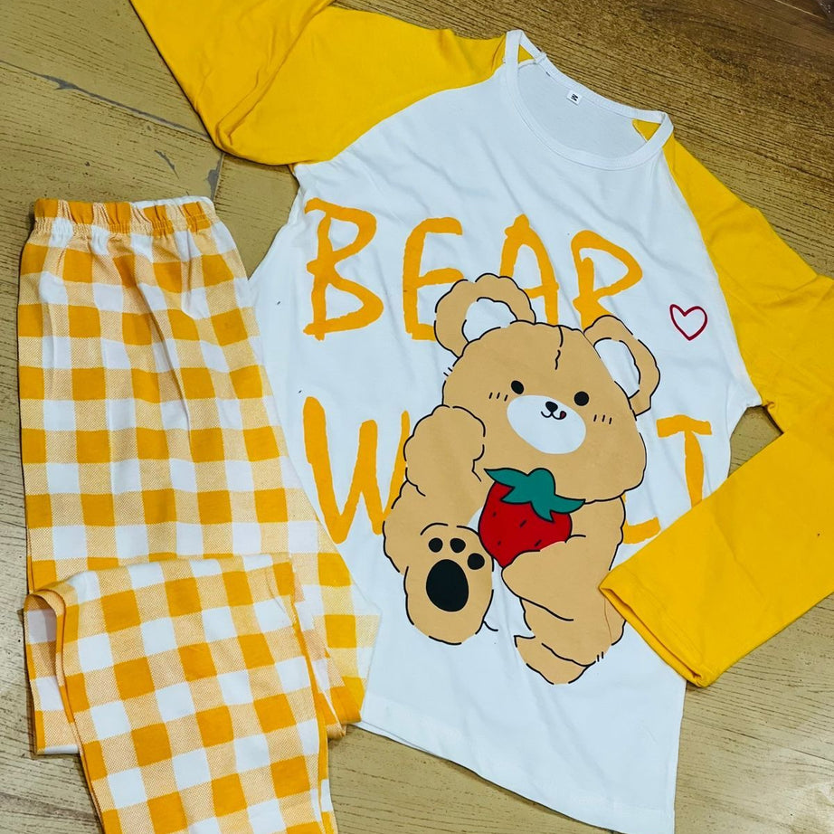 Bear Printed Shirt Trouser Night Dress For Her - Oshi.pk - Buy & Sell Online