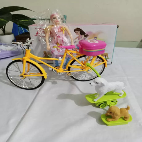 Bicycle Doll with Dog, Puppy and 2 Skates- Battery Operated-Light Music and Motion - Oshi.pk - Buy & Sell Online