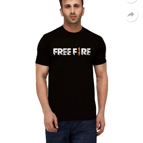 Black Free fire Printed Amazing Cotton T shirt Round Neck Short Sleeves Casual T shirt And Boys & Mens - Oshi.pk - Buy & Sell Online