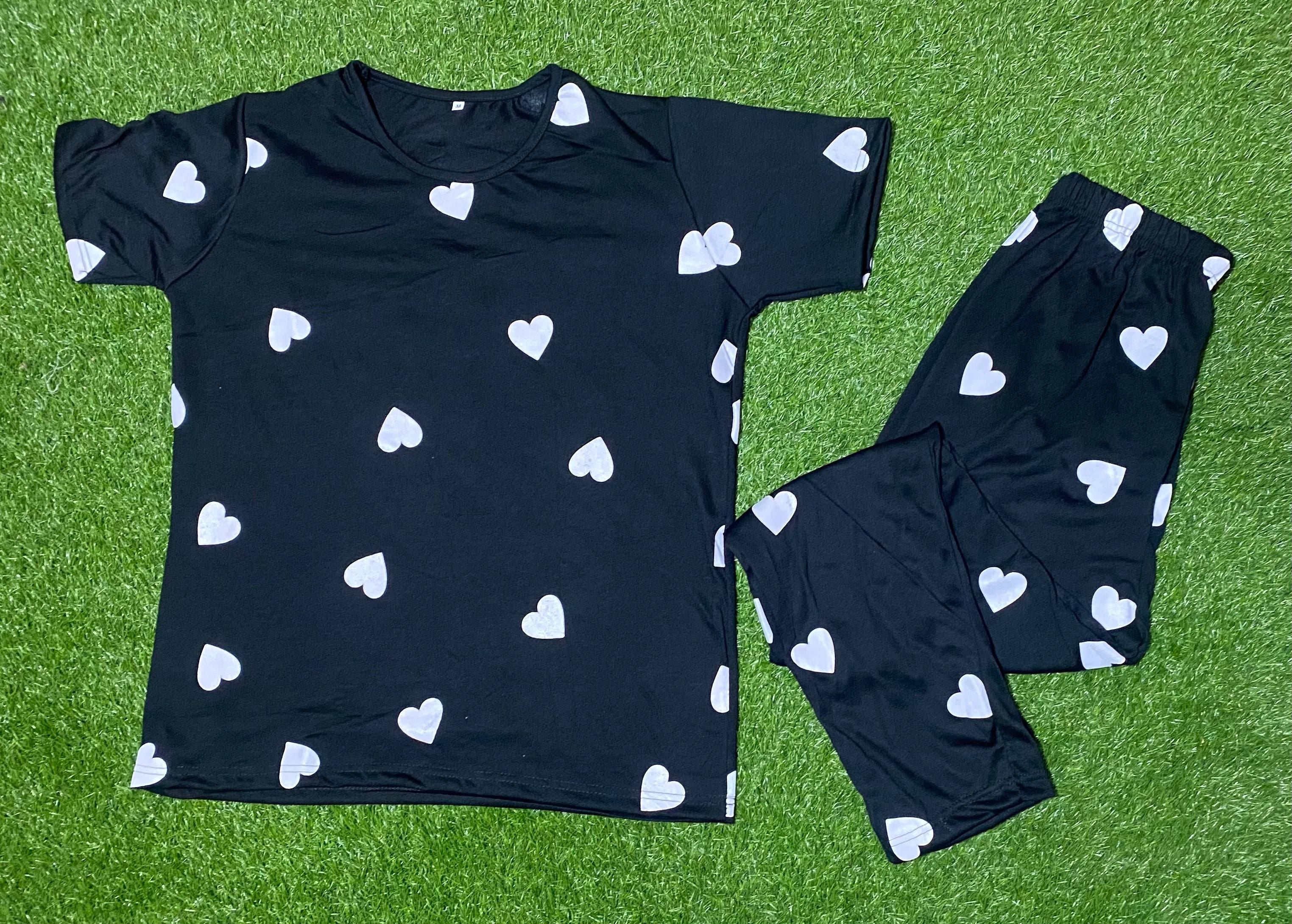 Black Hearts Printed Half Sleeves Tshirt and Pajama Home Wear - Oshi.pk - Buy & Sell Online