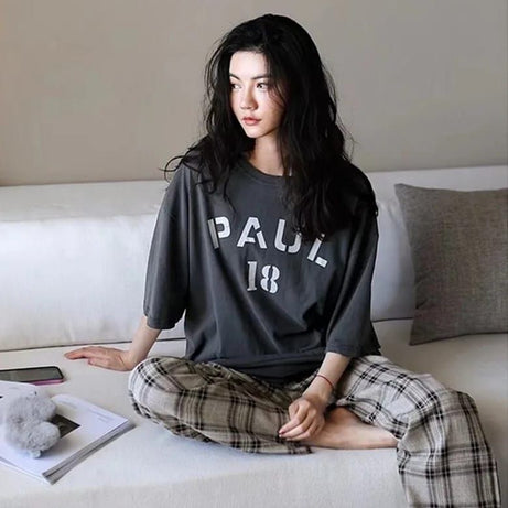 Grey Paul Printed Half Sleeves Tshirt and Pajama Home Wear - Oshi.pk - Buy & Sell Online