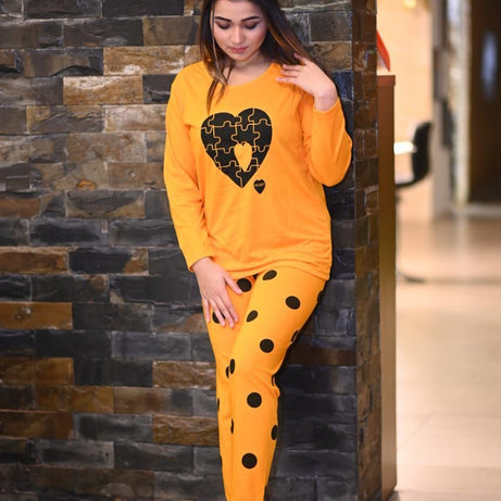 YELLOW HEART PRINTED NIGHT SUIT FOR GIRLS AND WOMEN - Oshi.pk - Buy & Sell Online