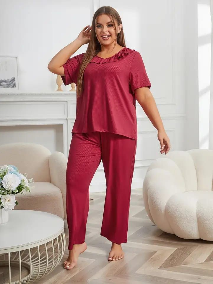 Maroon Neck Frill Style Half Sleeves Home Wear - Oshi.pk - Buy & Sell Online