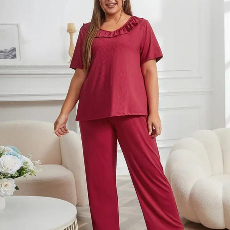 Maroon Neck Frill Style Half Sleeves Home Wear - Oshi.pk - Buy & Sell Online