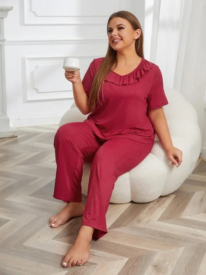 Maroon Neck Frill Style Half Sleeves Home Wear - Oshi.pk - Buy & Sell Online