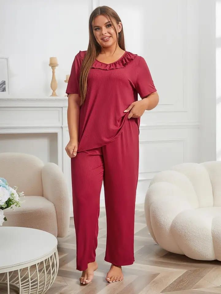 Maroon Neck Frill Style Half Sleeves Home Wear - Oshi.pk - Buy & Sell Online