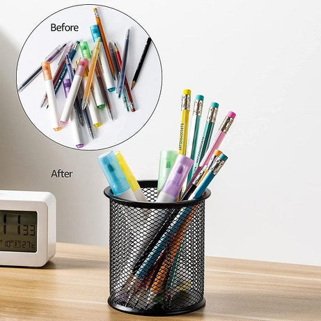 Black Single Round Mesh Metal Pen Pencil Holder Organizer for Home Office - Oshi.pk - Buy & Sell Online
