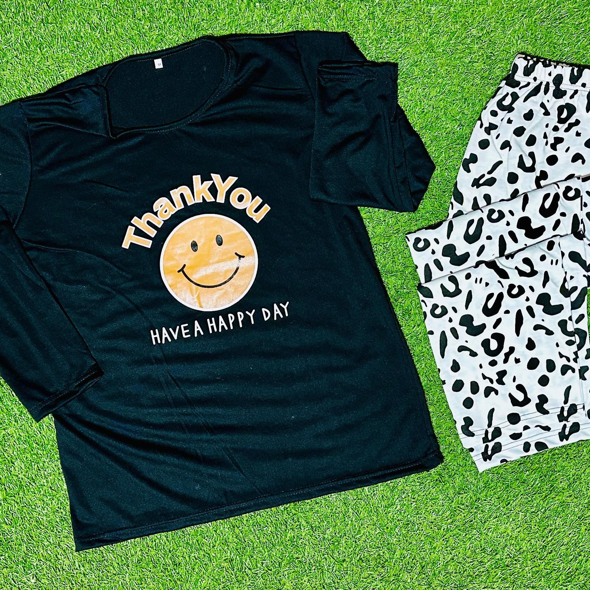 Black Smile Printed Full Sleeves Tshirt and Checkered Pajama Home Wear - Oshi.pk - Buy & Sell Online