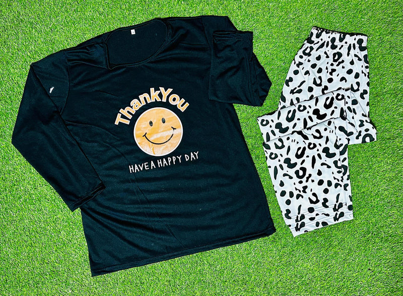 Black Smile Printed Full Sleeves Tshirt and Checkered Pajama Home Wear - Oshi.pk - Buy & Sell Online