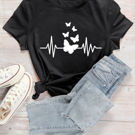 black T Shirt For Girls new and stylish design in Printed Summer Collection Shirt Round Neck Half Sleeves - Oshi.pk - Buy & Sell Online