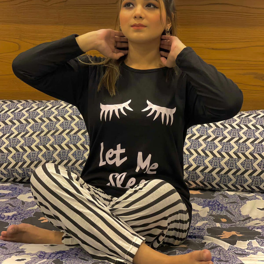 BLACK LET ME SLEEP NIGHT SUIT FOR GIRLS AND WOMEN