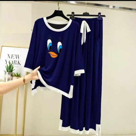Blue with White Round Neck with Flapper Pajama Full Sleeves night suit for her - Oshi.pk - Buy & Sell Online
