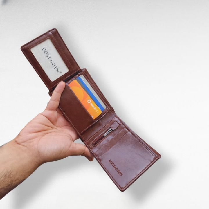 BOSTANTEN Men's PU Leather Tri-fold Wallet Clasp and Zipper Coin Purse Wallet For Men - Oshi.pk - Buy & Sell Online