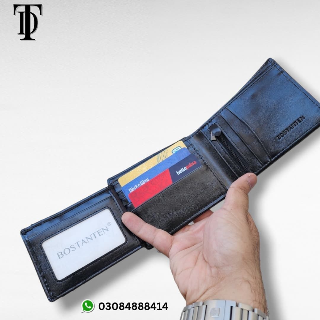 BOSTANTEN Men's PU Leather Tri-fold Wallet Clasp and Zipper Coin Purse Wallet For Men - Oshi.pk - Buy & Sell Online